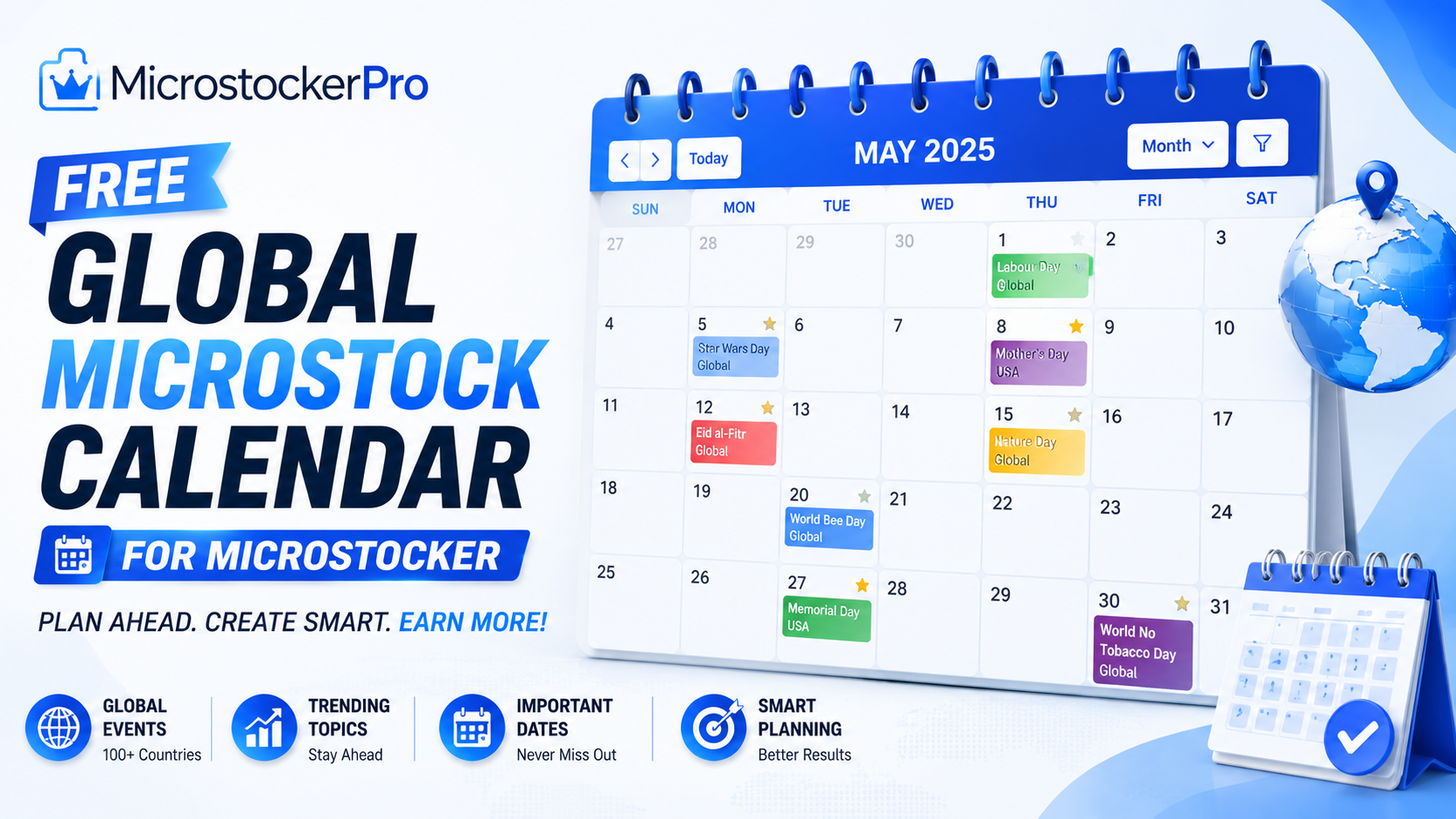 Free Global Commercial Events Calendar or microstock calendar for Microstock Production Planning